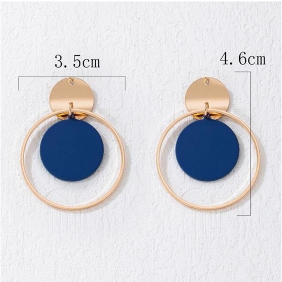 Blue & Gold Round Drop Earrings - Picture 5 of 6